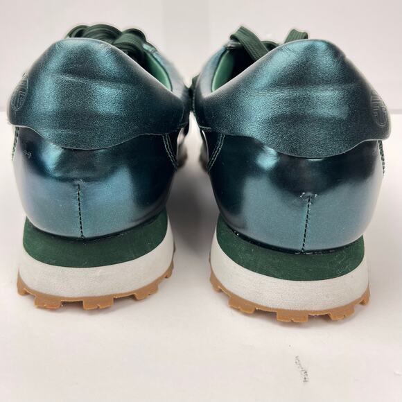 Tory Burch Sport Womens Sneaker Trainer Ruffle Metallic Green Leather Size 6.5 - Picture 4 of 12
